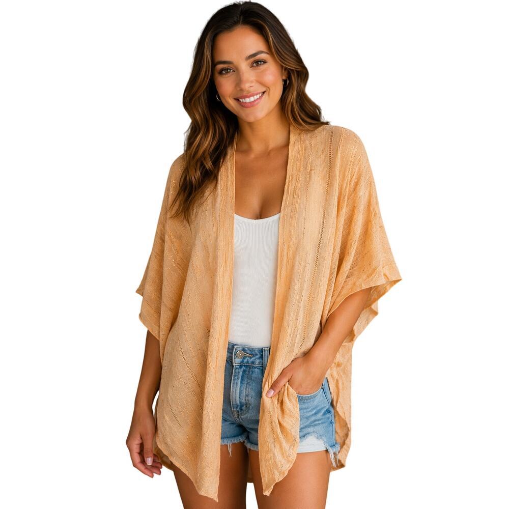 Steve madden peach sequin sparkle assymetrical open cardigan layering shawl OSFM